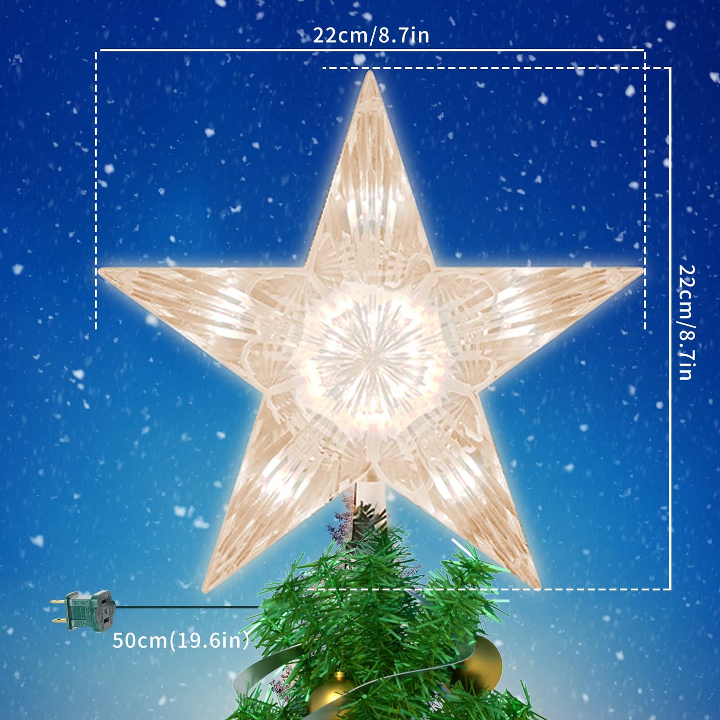 TWINGLEHOME 10 Lights 9 Inch Christmas Star Tree Topper, Christmas Tree Star Topper with Lights for Home Xmas Tree Decoration (Warm White)