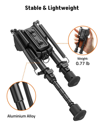 MidTen Bipods for Rifles M-Rail Sling Stud Bipod with Adapter Adjustable 6-9 Inches Aluminum