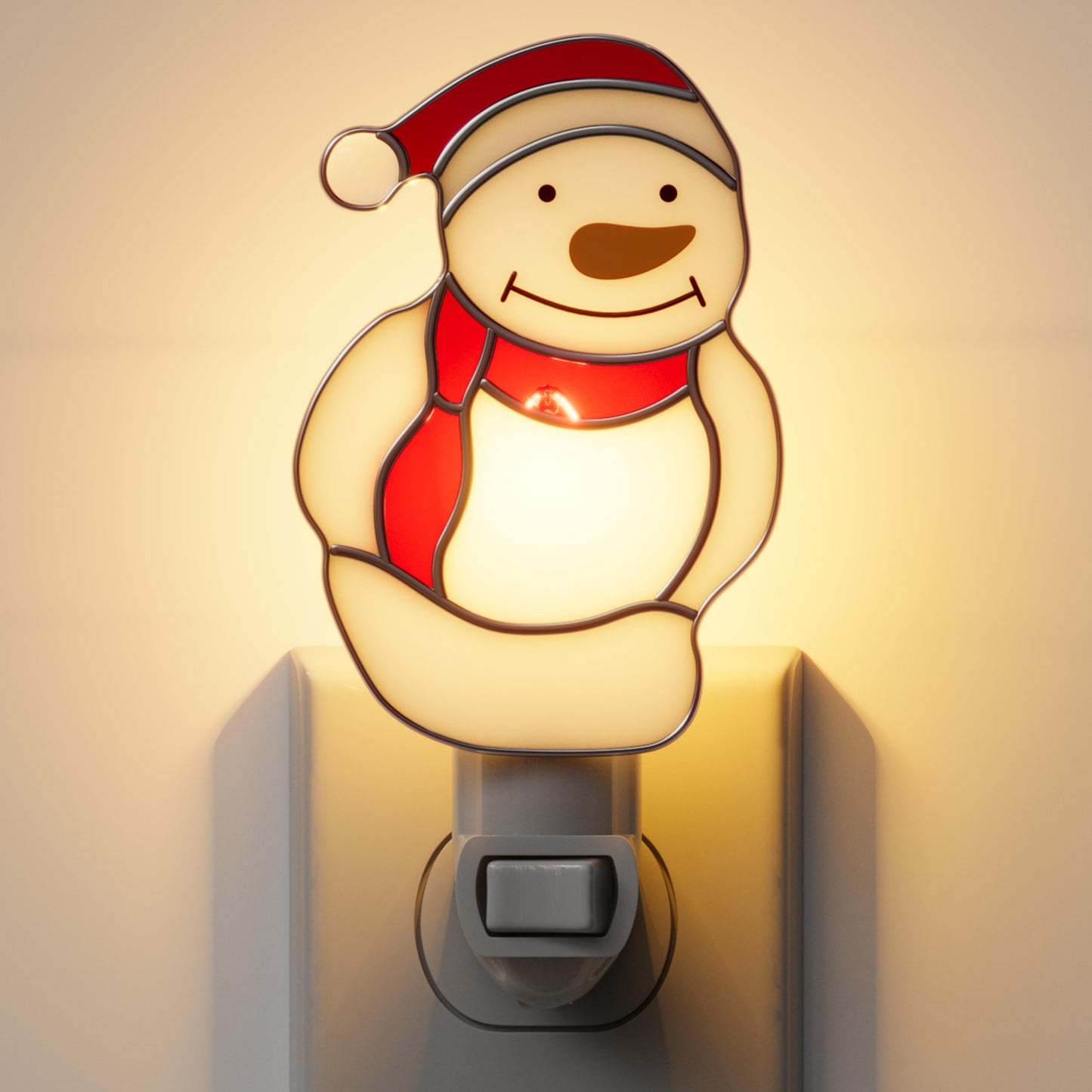 KUNDGLA Night Light Plug into Wall Stained Glass Christmas Snowmen Pretty Night Lights Plug in 7W Warm White Light Decorative Accent Nightlight Silver Chrome Nightlights Home Decor Gifts for Grandkids