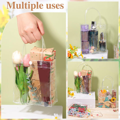 BESARME 60 Pack Clear Gift Bags with Handle, 6.3" x 5.9" x 2.8" Clear Bag Bulk Small Reusable Plastic Bag Gift Wrap Tote Bags for Graduation Wedding Baby Shower Birthday Party Favors
