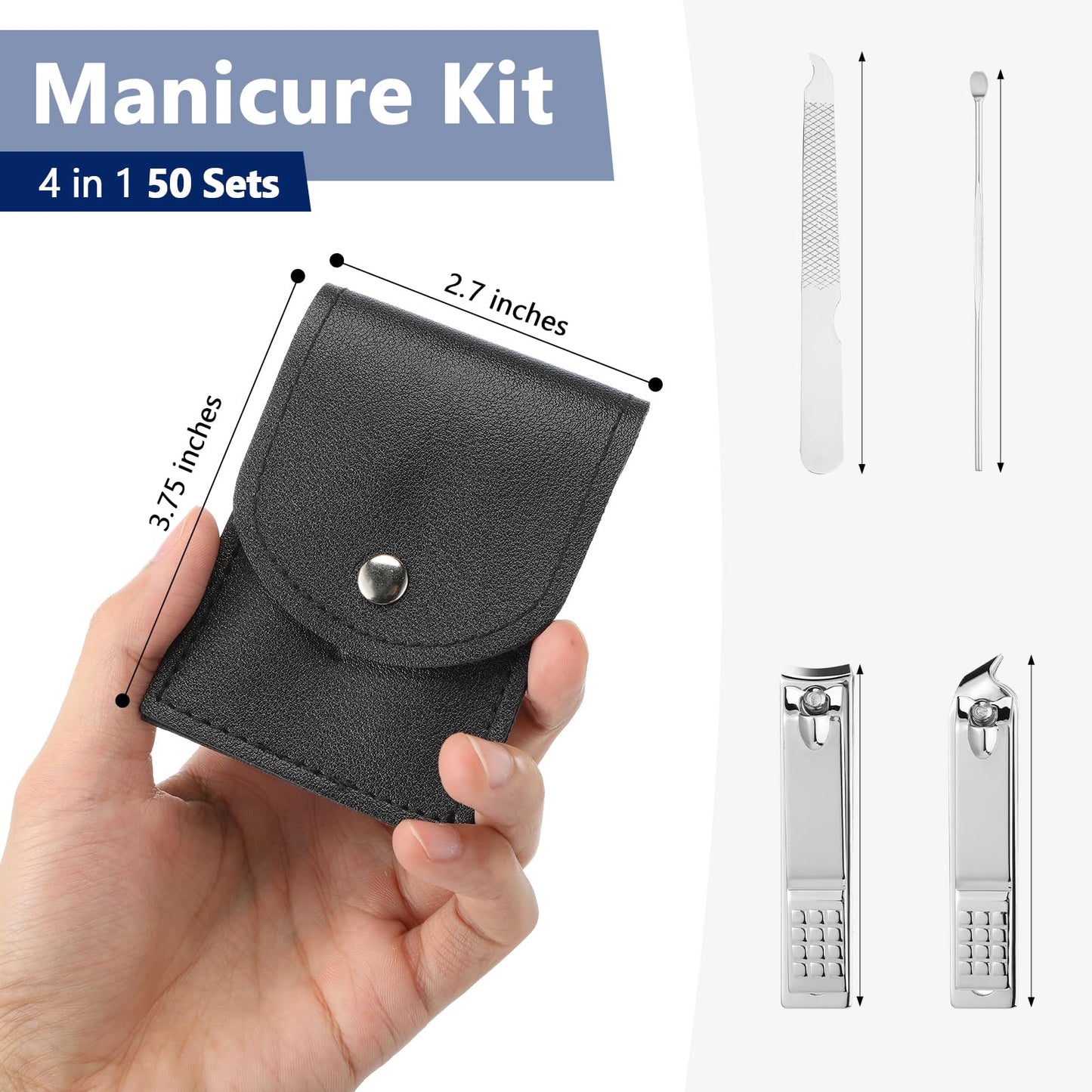 Geosar 50 Set Travel Manicure Kit Bulk Professional Nail Clippers Pedicure Nail Care Tools Grooming Stainless Steel Set with Portable Travel Case, Gift for Christmas Men Women(Black)