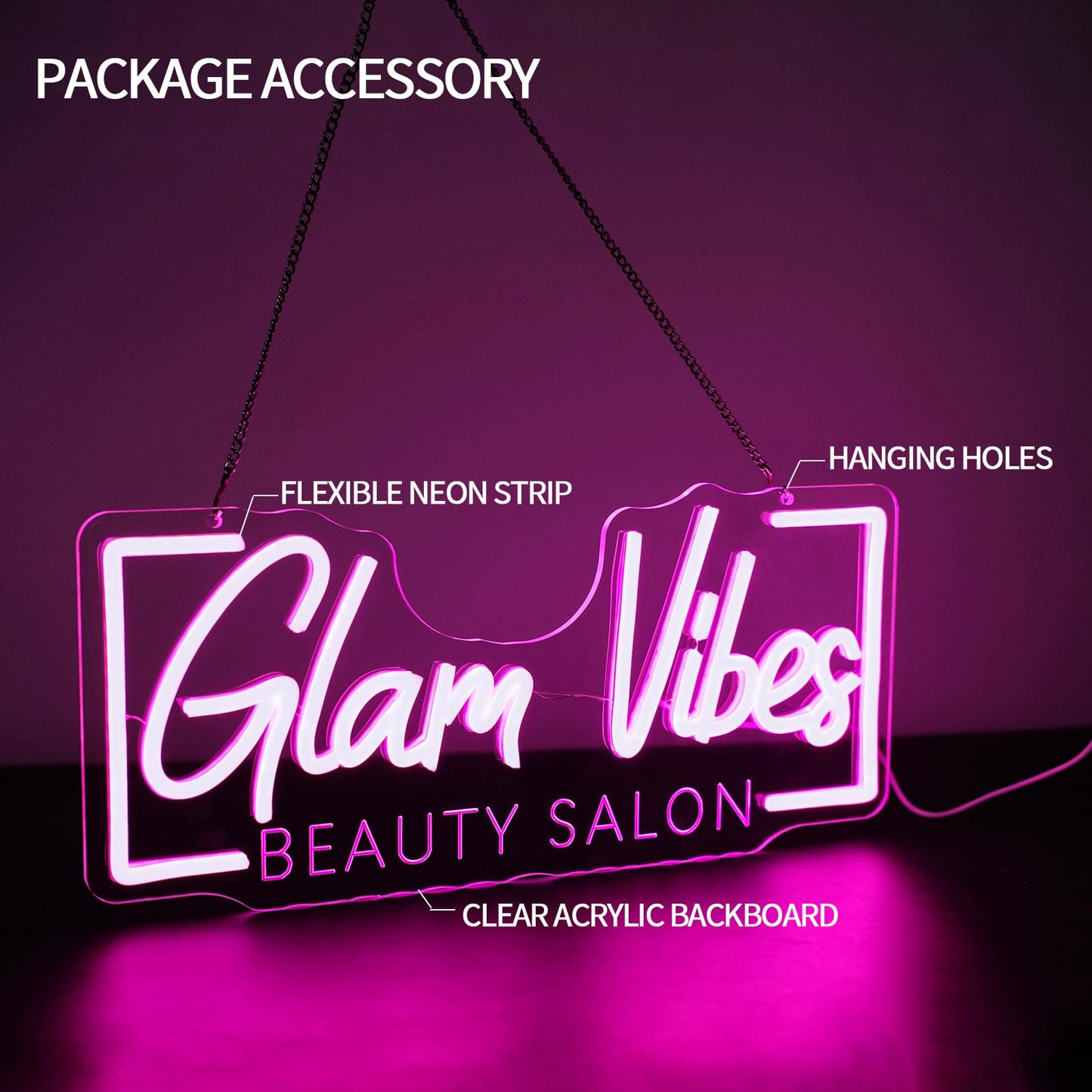 Runalosa Glam Vibes Beauty Salon Neon Sign for Business Dimmable Pink Girl Neon Light Sign Letters Led Signs for Wall Decor Spa Makeup Room Shop Plaque Lash Nail Studio Decoration 16.5" x 7.5"