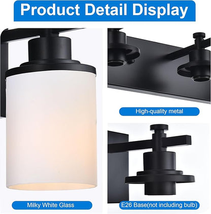 MELUCEE 6 Light Vanity Lighting Fixtures, Matte Black Bathroom Vanity Light with Milky White Glass Shade, Industrial Wall Sconce Lighting for Bath Dressing Room Living Room Hallway