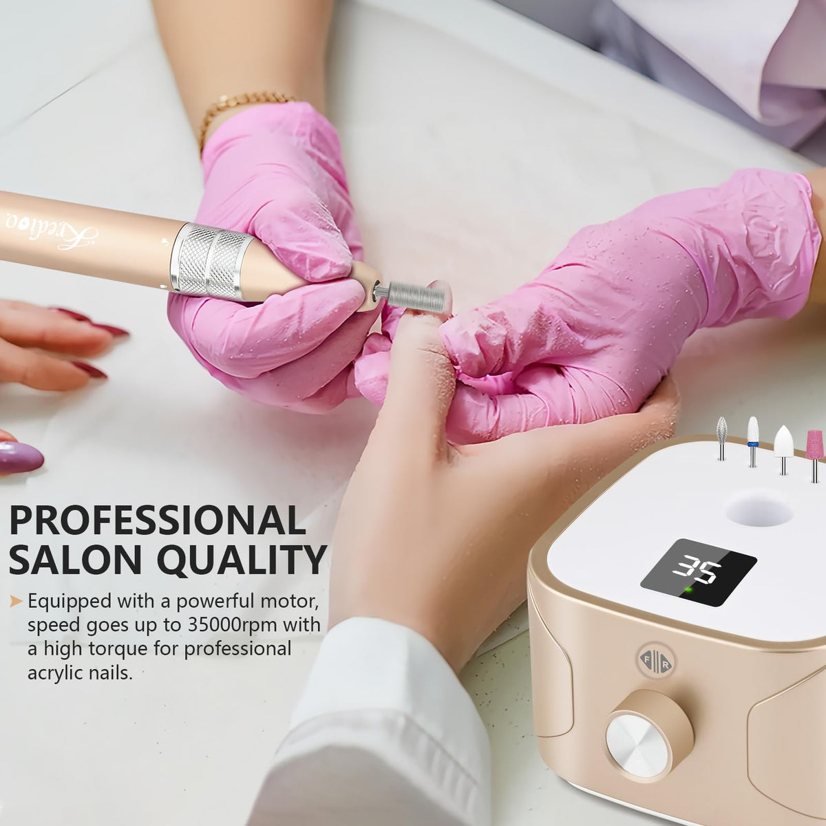 Kredioo Nail Drill Professional Electric 35000RPM Nail Drill Machine Kit Remove Gel Nails Acrylic Polish Thick Toe with 11 Sanding Bits E File Set