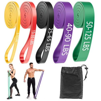 5 Levels Resistance Bands Set, Elastic Silicone Exercise Bands for Pull Up Assistance, Physical Therapy Stretching Training, Home Gym for Women Men