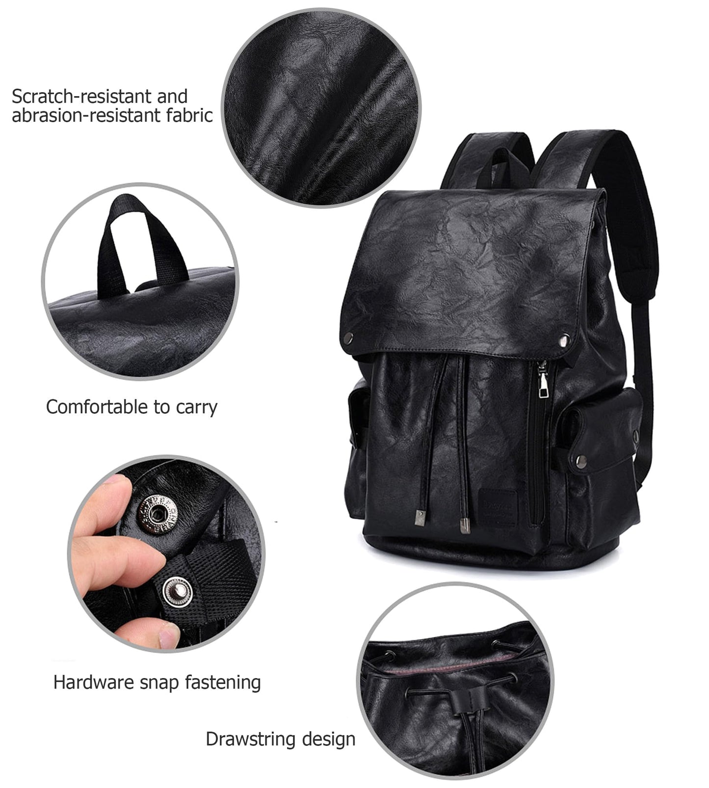 Sweetovo Leather Backpack for Women, Fashion Anti Theft Backpack Water Resistant Travel Daily, Black