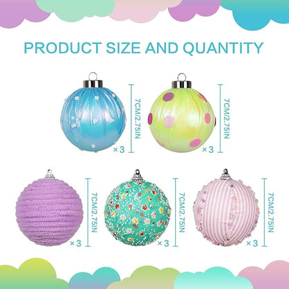 SY Super Bang 15PCS Christmas Ornaments Set, 8CM/3.14" Macaroon Shatterproof Ball Ornaments for Christmas Tree Hanging Decorations, for Home Holiday Party Xmas Decor.