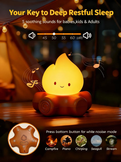 Tarinks 3 Pcs Campfire Night Light, Rechargeable Flame Lamp with 5 White Noise, Dimmable Flameless Candles Lights, Portable LED Ambiance Light for Camping Indoor Outdoor Holiday Decor Gifts