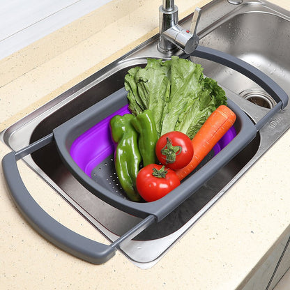 Qimh Colander collapsible, Colander Strainer Over The Sink Vegetable Fruit Strainer Basket (6 Quart) with Extendable Handles, New Kitchen Essentials
