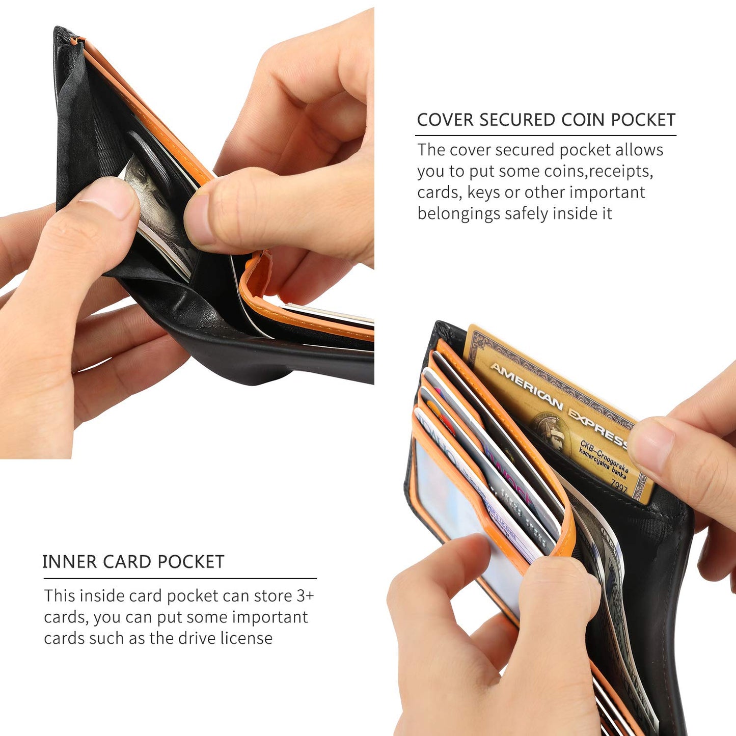 COZSEDY Calfskin Slim Wallets For Men RFID Blocking Leather Minimalist Front Pocket Mens Bifold Wallet Easy Access Ladder Card Slots (Black)