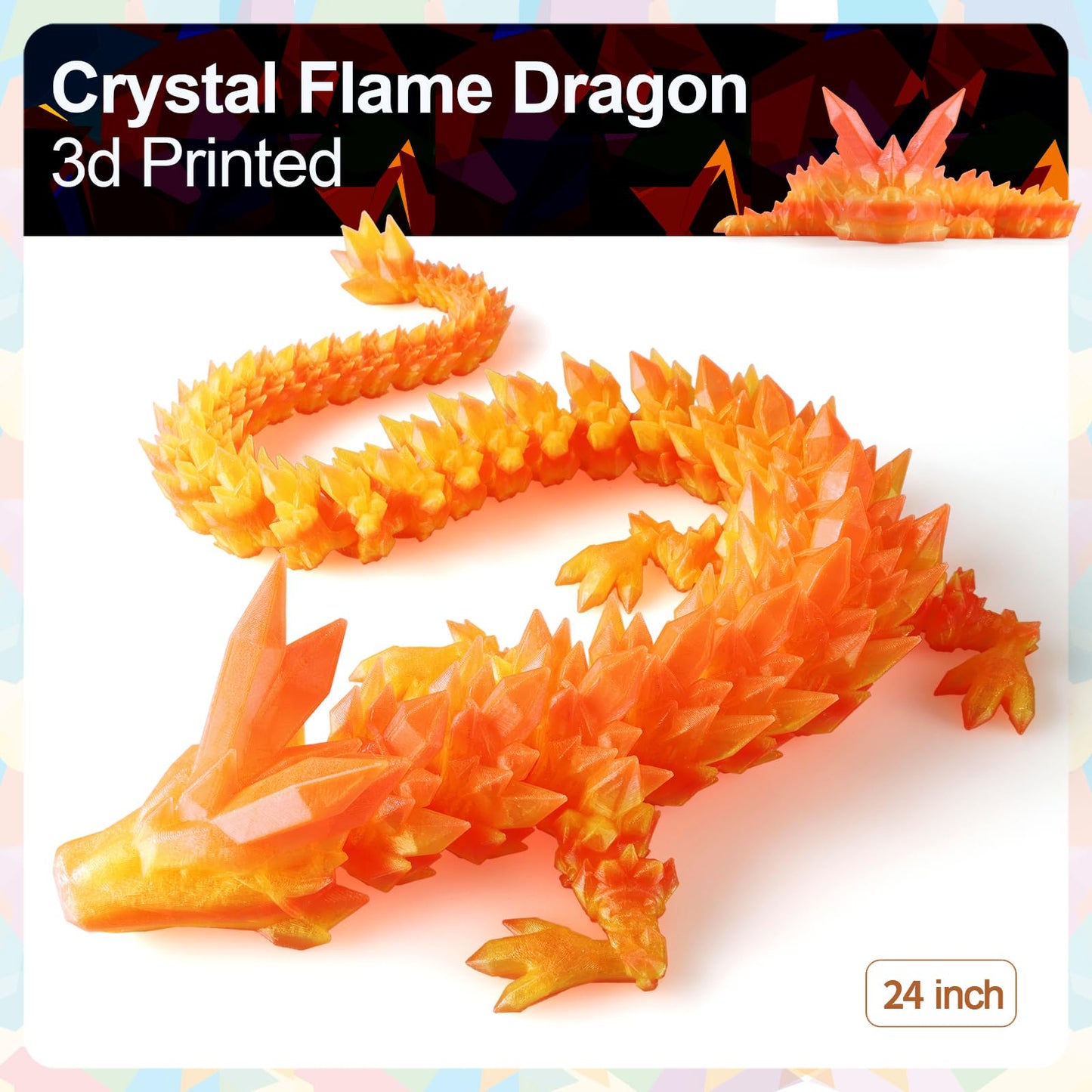 24”3D Printed Dragon Large 3D Dragon--Bigger Fidget Toy Gift for Kids, Boys, Girls & Adults,Cool Giant Crystal 3-D Printed Animals Desk Decor, Easter Basket Essentials(Flame Colour, 24inch)