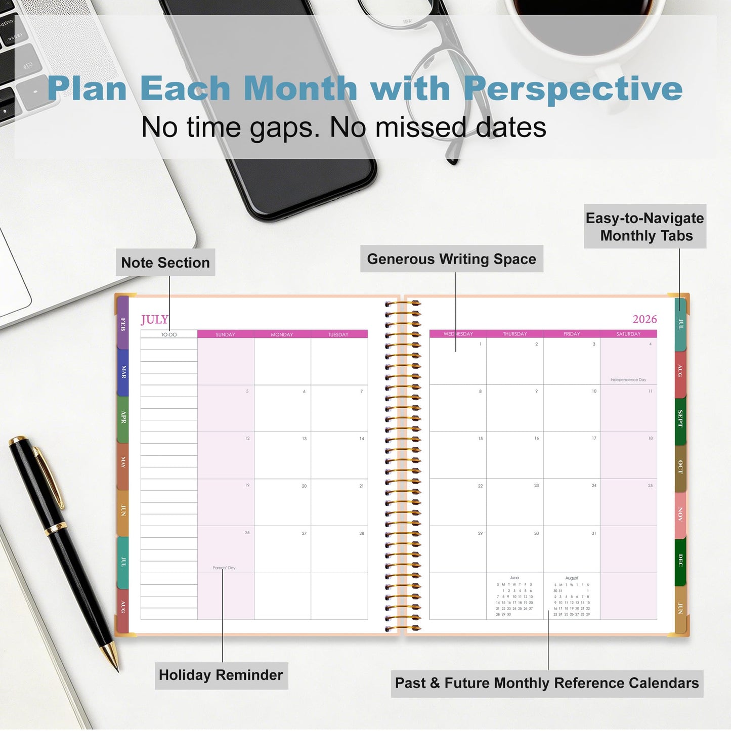 CAGIE Planner 2026-2027, 18 Month Weekly and Monthly Planner, Marble Design Calendar with Tabs, Jul 2026–Dec 2027, Large 8.5" x 11" A4 Hardcover Spiral Agenda Planner for Home, Work, School and Teacher (Blue）
