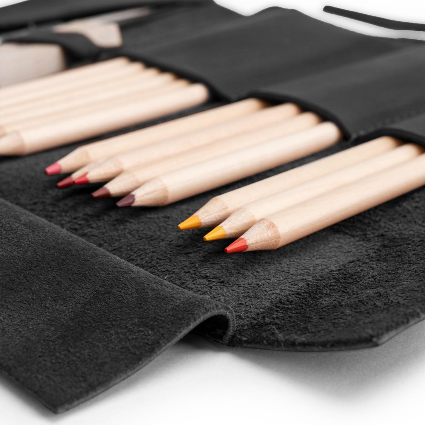 Hide & Drink, Rustic Pencil Roll Pouch, Multi-Purpose Storage Wrap for Scissors, Earphones, Organizer for Craft, Full Grain Leather, Handmade, Charcoal Black