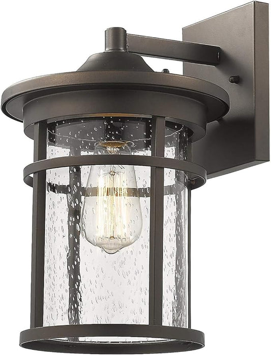 Bestshared Outdoor Wall Mount Light Fixture, Large Exterior Porch Wall Lantern, Outdoor Wall Light with Seeded Glass Shade (Oil Rubbed Bronze, 14" Height)