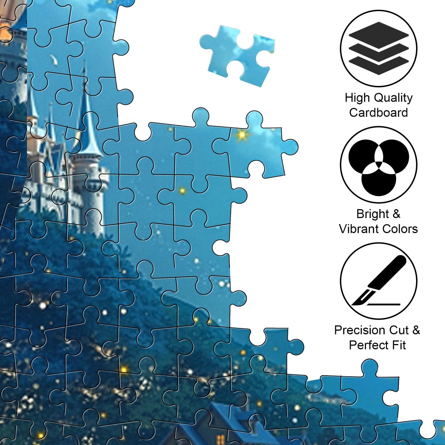 1000 Piece Fairy Tale Castle Puzzle, Dreamy Starry Sky with a Girl by the Flowered Shore, Whimsical Night Scene Art Puzzle, Ideal Gift for Fantasy Lovers & Wall Decor
