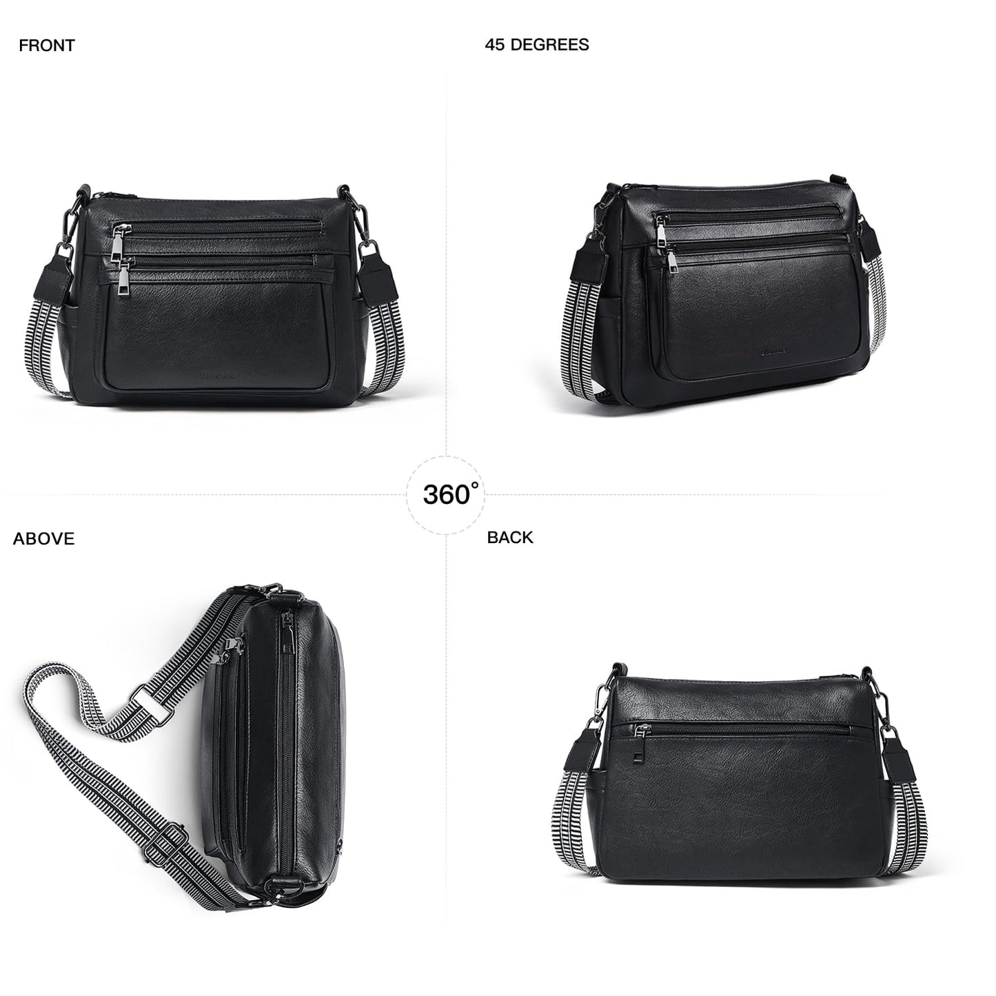 Bluome Crossbody Bag Purses For Women Vegan Leather Shoulder Hobo Purse Handbags Trendy Travel Black