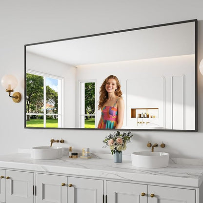 Bathroom Mirror 30x71 Black Bathroom Wall-Mounted Mirrors, Modern Vanity Mirror for Bedroom, Living Room, Aluminum Alloy Frame Allow to Hang Horizontally or Vertically