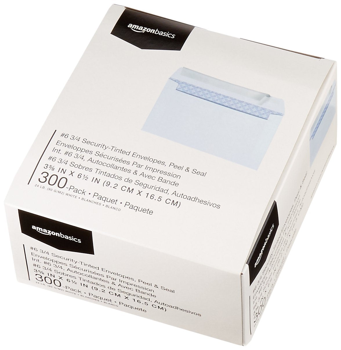 Amazon Basics #6 3/4 Security-Tinted Self-Seal Envelopes for Invoices and Documents, White, 300-Pack
