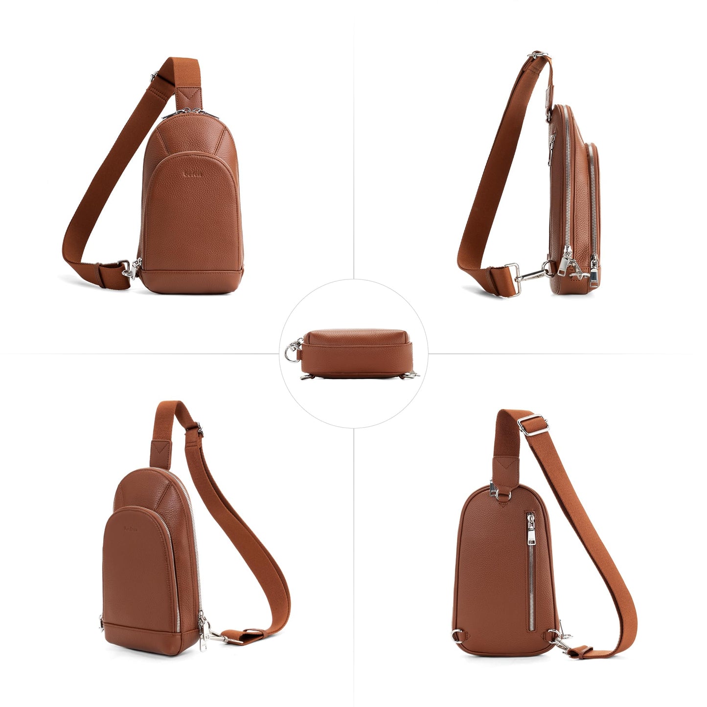 befen Genuine Leather Sling Bag for Women, Anti Theft Crossbody Purses with Built in RFID Wallet, Crossbody Sling Bag for Travel with Card Slots, Small Crossbody Bags for Daily Brown