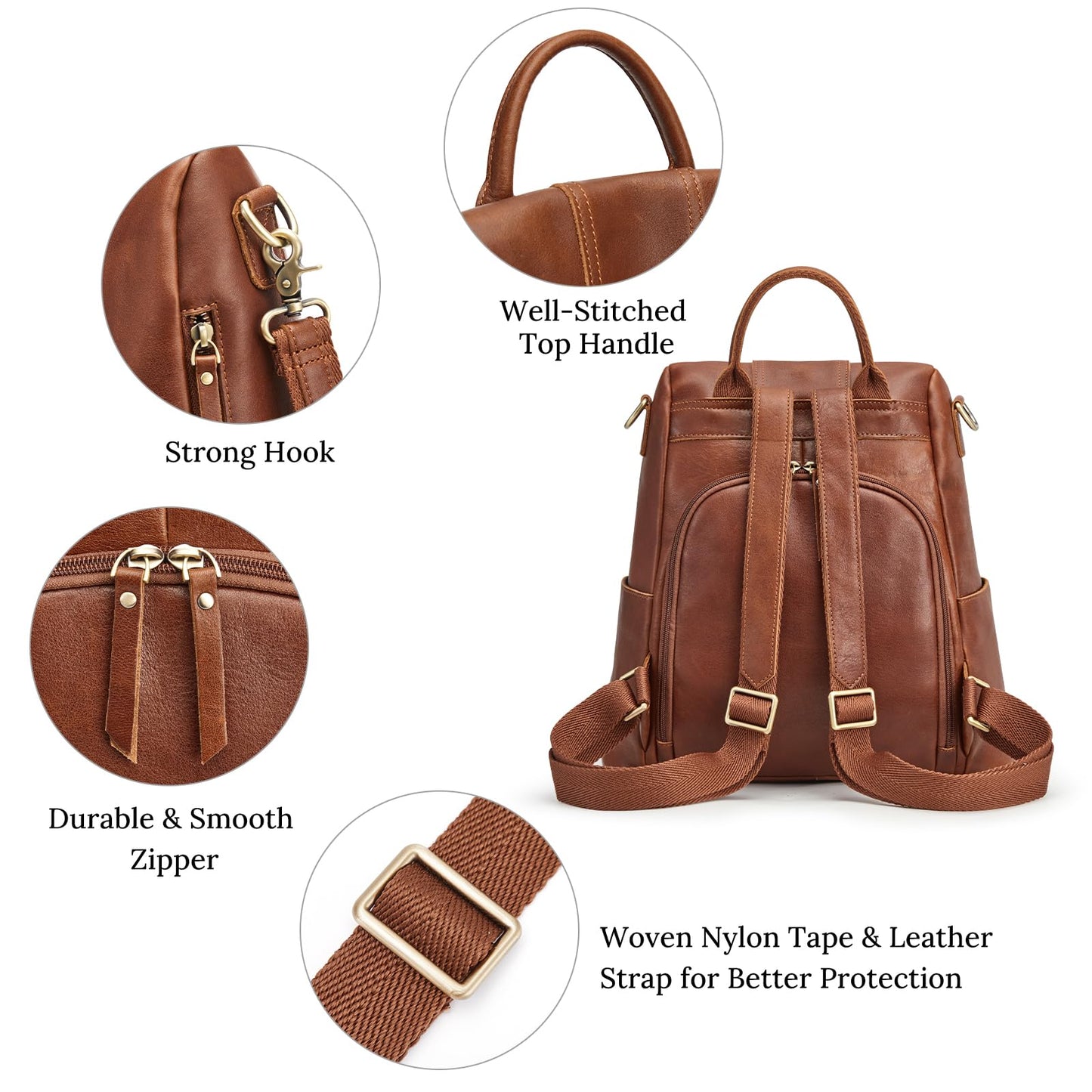 S-ZONE Leather Backpack Purses for Women Antitheft Soft Rucksack Ladies Shoulder Bag Medium