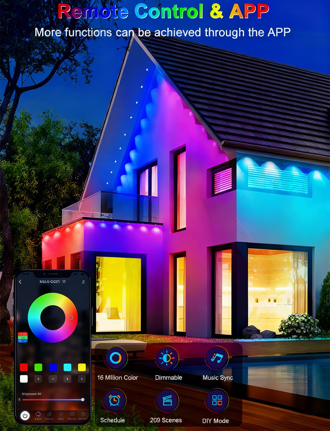 CCILAND 50Ft Permanent Outdoor Lights, 30 LED Eternity RGB&IC Smart Eaves Lights with Remote App 209 Scene Modes IP67 Waterproof for Christams, Party Decor