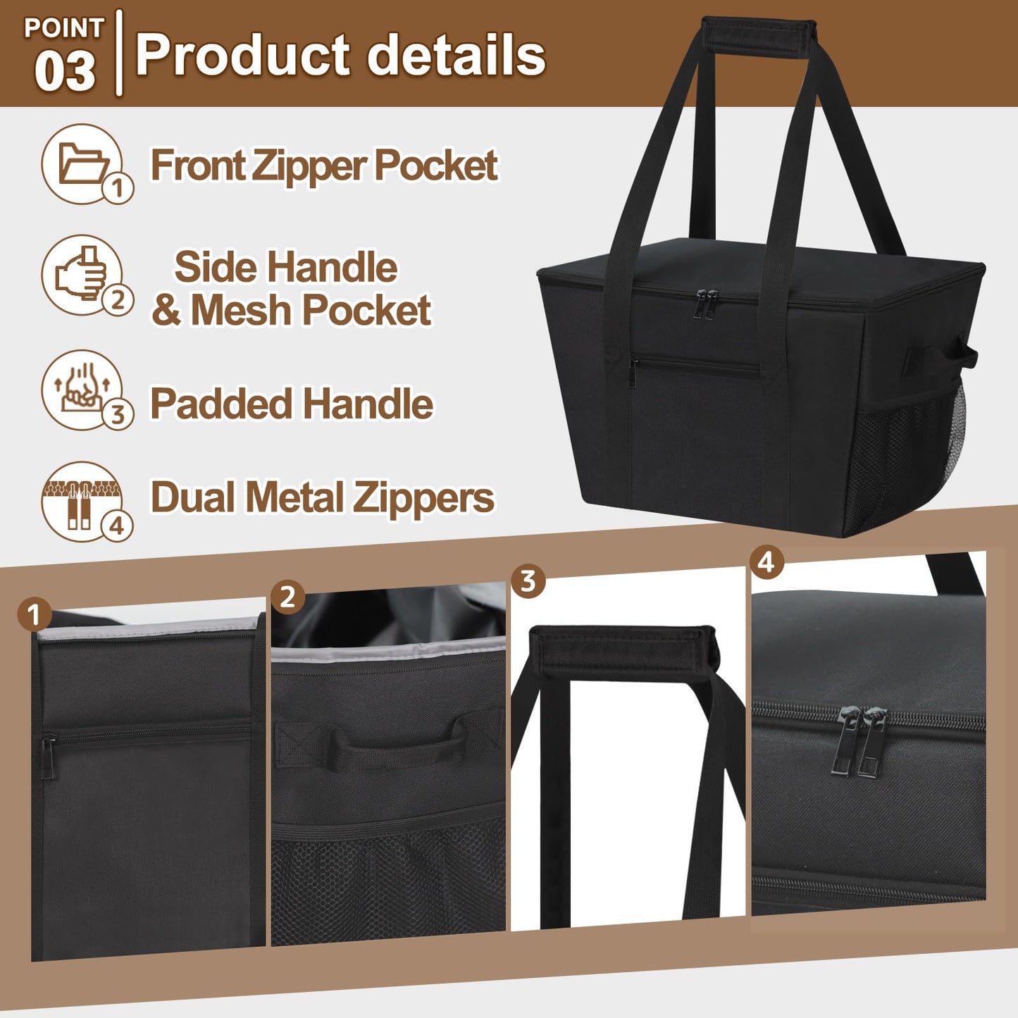 DSDCDJ Reusable Grocery Bag – Expandable Insulated Cooler Bag with Bottom Board, Collapsible Insulated Shopping Bag with Zipper & Drawstring, Heavy Duty Tote Bag for Shopping, Delivery, Picnic, Beach