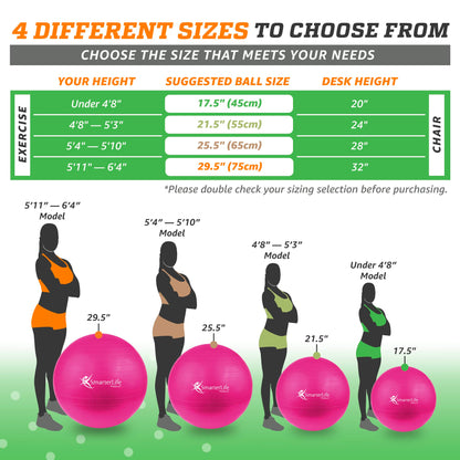 SmarterLife Exercise Ball Yoga Ball for Fitness, Balance, Stability, or Pregnancy, Gym Ball for Core Workout, Physical Therapy, Yoga Ball Chair for Office, Anti-Slip Anti-Burst