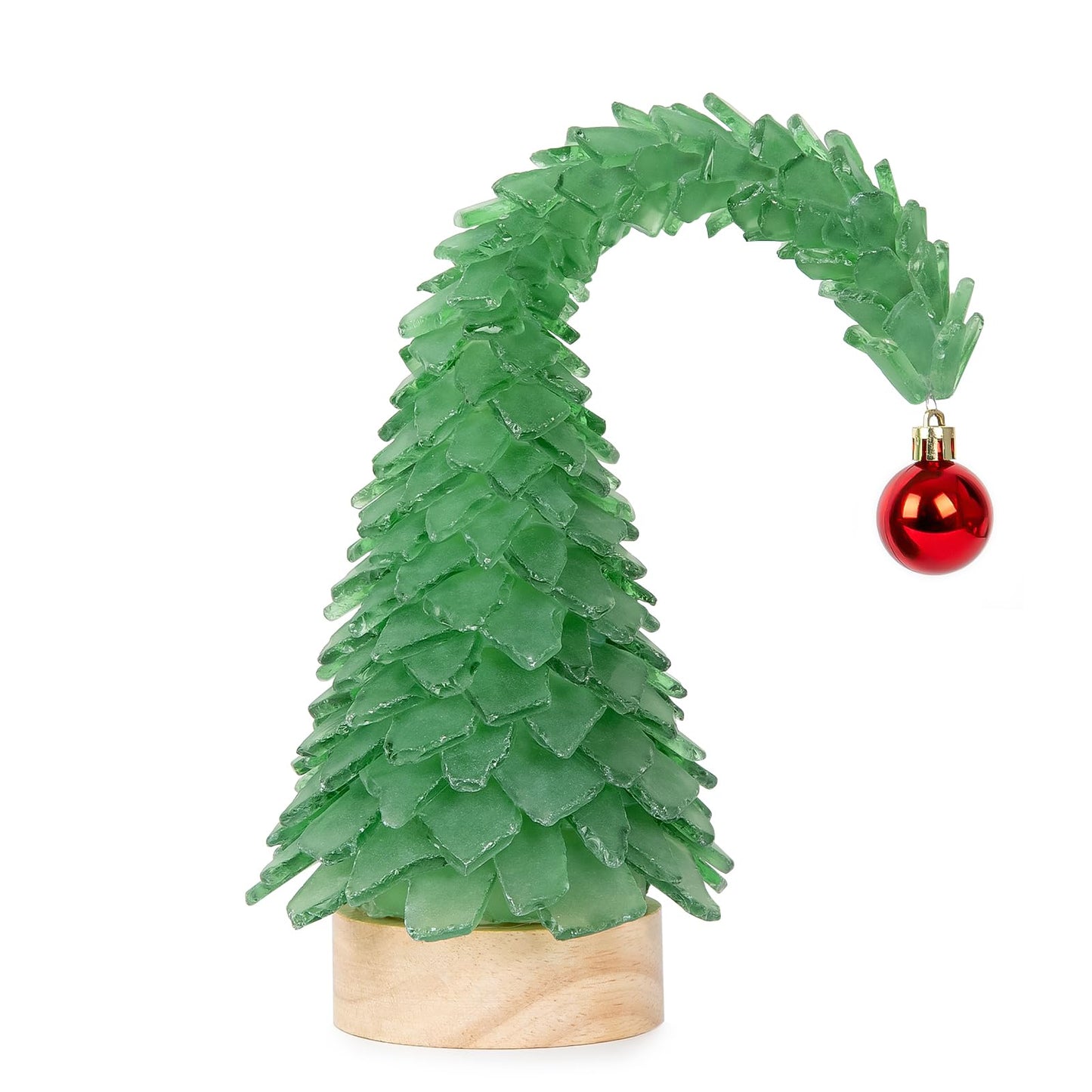 Crooked Sea Glass Christmas Tree with LED Lights - Handcrafted Whimsical Mini Green Christmas Tree, Ideal for Christmas, New Year, Coastal Holiday Decor & Gifts, Versatile Home Decor