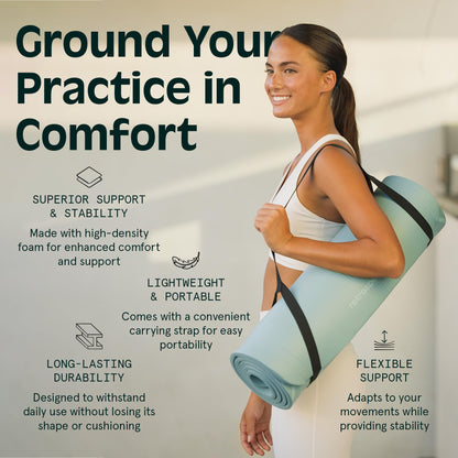 Retrospec Solana Yoga Mat 1/2" Thick w/Nylon Strap for Men & Women - Non Slip Excercise Mat for Yoga, Pilates, Stretching, Floor & Fitness Workouts, Sage