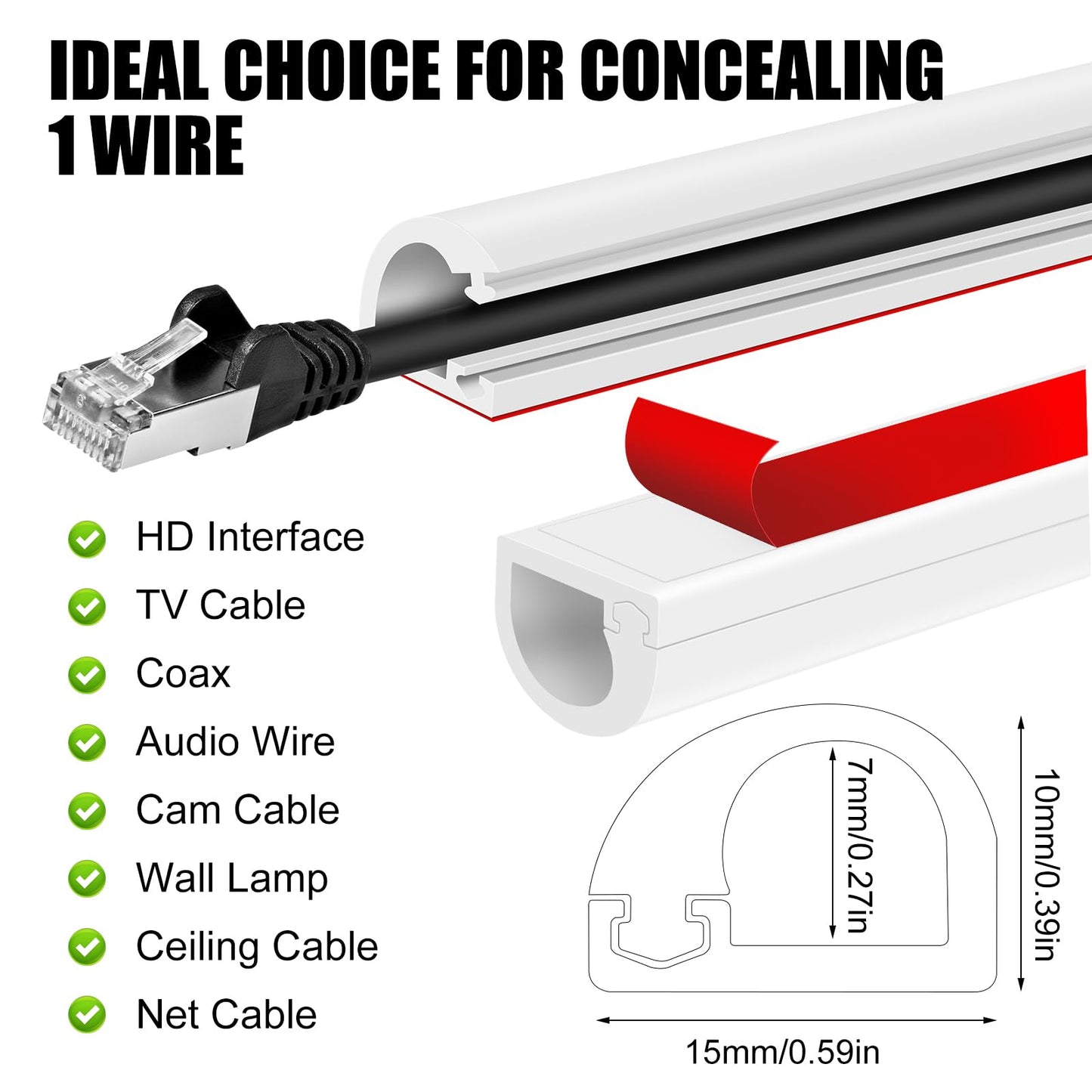 Self-Adhesive Cable Hider, Flexible Wire Cover Cable Raceway for Wires, Wall Mount TV, Home Audio, Network, Power, and Phone Line Managemen (Gray, 118inch)