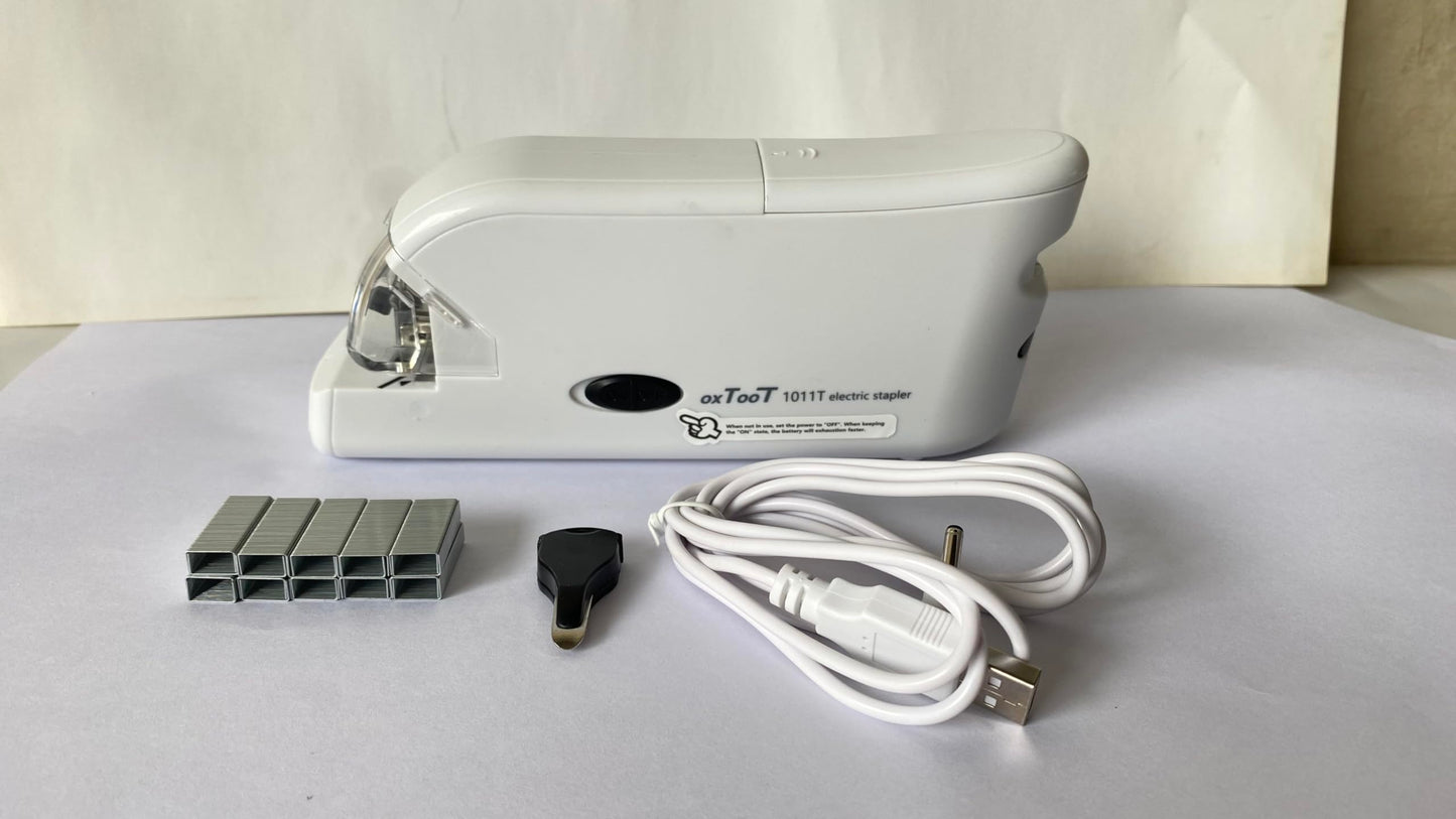OXTOOT Electric Stapler with Intelligent Dual Power Supply Portable Office Supplies White, Suitable for No. 10 Staplers