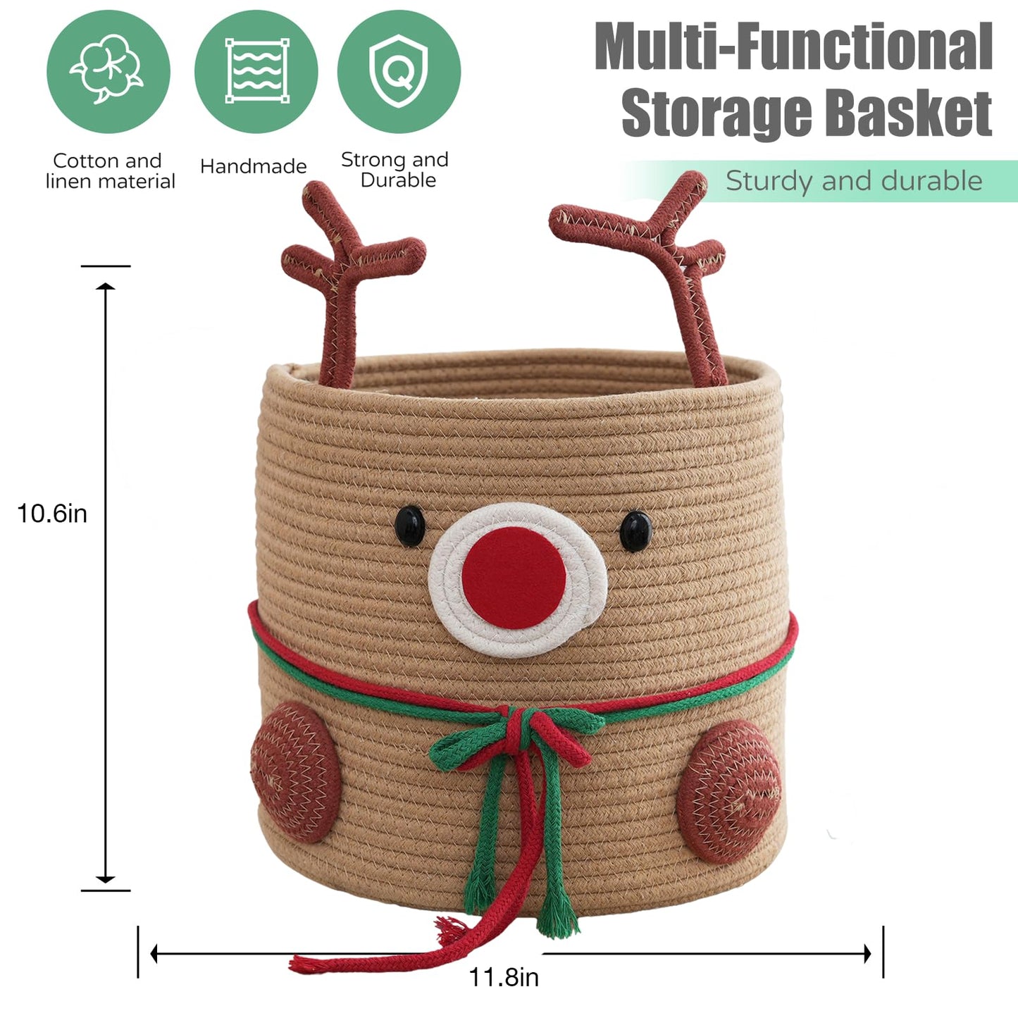 Hugabow Christmas Deer Basket, Reindeer/Elk, Christmas/Baby Gift Basket, Cute Toy Basket, for Nursery, Clothes, Towels