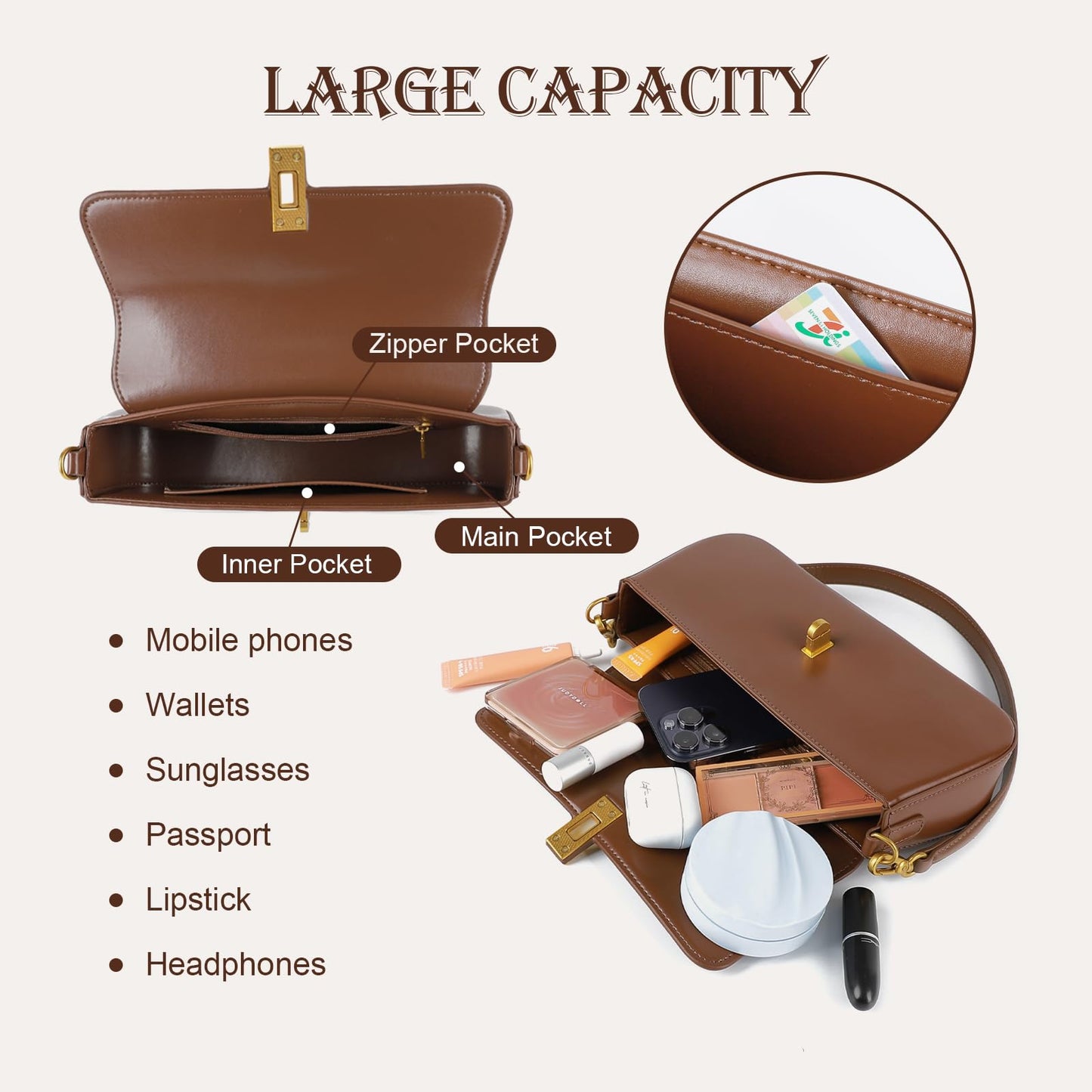 MoreFarther Shoulder Bag for Women, Genuine Leather Crossbody Bag Handbag with Removable Adjustable Straps(Coffee)