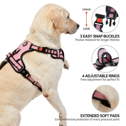 NESTROAD No Pull Dog Harness,Adjustable Oxford Medium Dog Harness with Leash,Reflective No-Choke Pet Vest Harness with Easy Control Soft Handle for Small Medium Large Dogs(M,Pink)