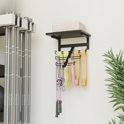 TJ.MOREE Resistance Rack Band Storage Hanger with Shelf Gym Equipment Organizer, Storage Rack for Home Gym,Black
