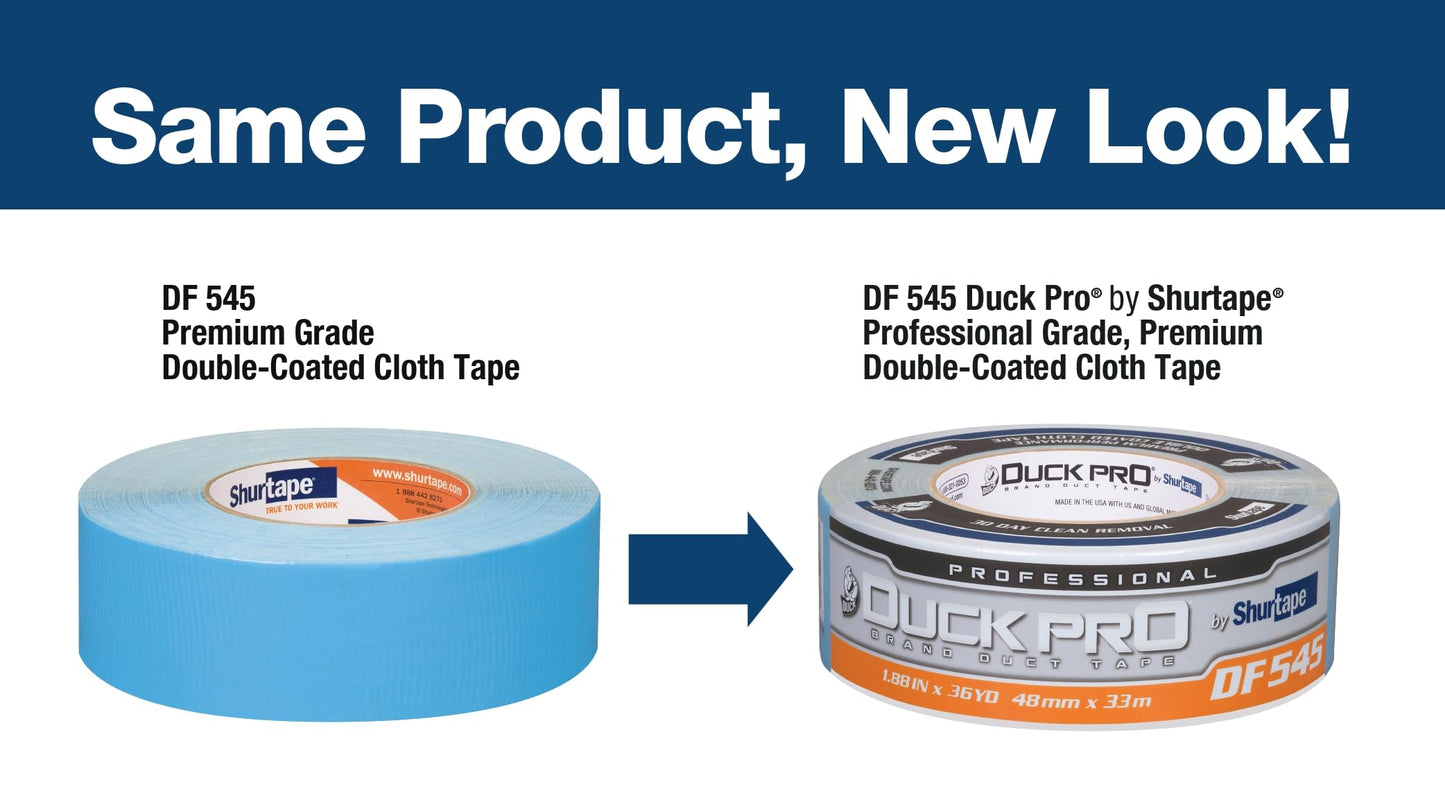 Shurtape DF 545 Double-Sided Carpet and Duct Tape, Sticks to Hardwood, Concrete, Tile and More, Natural with Blue Liner, 48mm x 33 Meters, 1 Roll (152496)