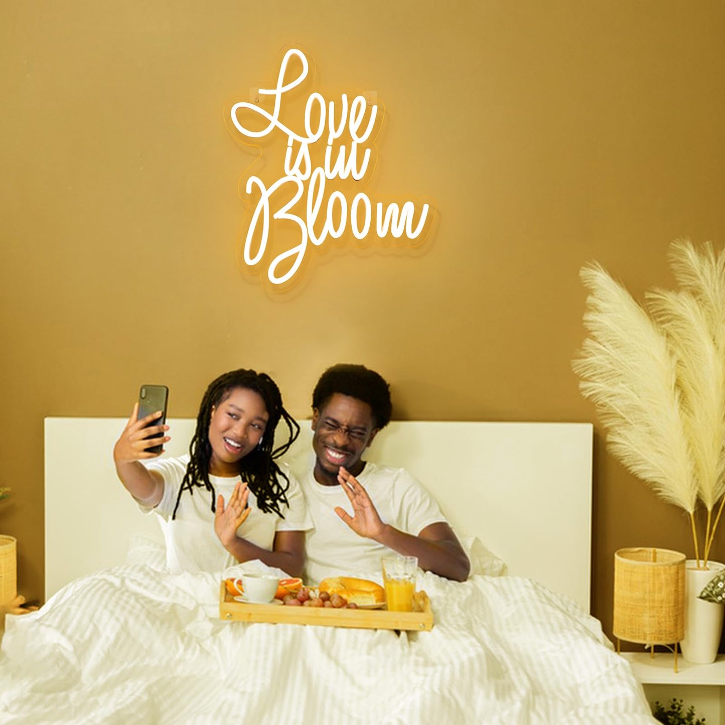 Virlusy Love is in Bloom Neon Sign for Wall Decor Dimmable Led Lights Signs Letters Signs for Bridal Shower Warm White Neon Light Room Decor for Wedding Engagement Christmas Party Gift 12.8*15.16 in