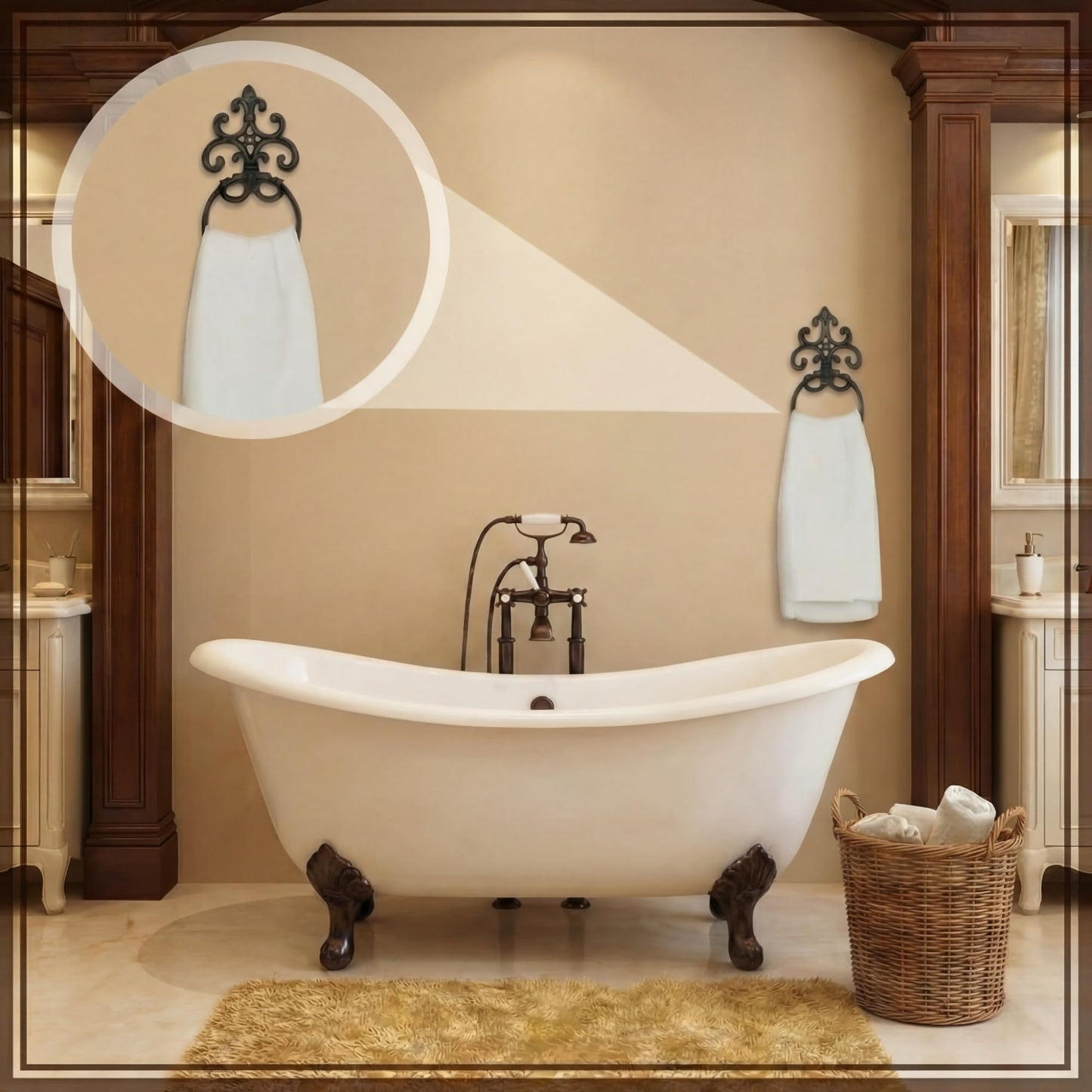 Otoolling 1 Pc Black Vintage Cast Iron Solid Towel Ring Fleur De Lis Design Antique Towel Holder for Bathroom Kitchen Accessories Wall Mounted Christmas Party Gifts