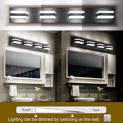 SOLFART Black Bathroom Light Fixtures 4 Lights Bathroom Vanity Light LED Dimmable Matt Black Vanity Lights 32W Cool White 6000K & 0%-100% Brightness Dimmable