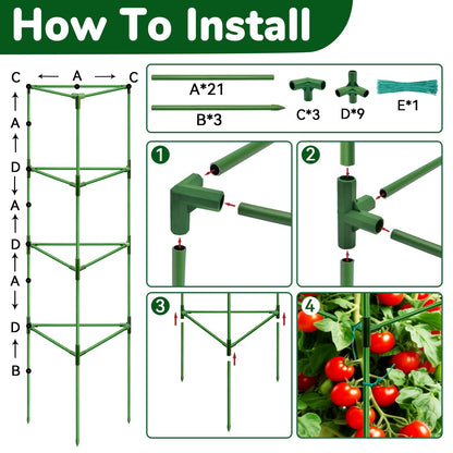 ZeeDix 4 Pack Heavy Duty Tomato Cages 65 Inch, Large Tall Plant Support Stakes for Climbing Plants Heavy Vegetables, Adjustable Tomato Trellis for Pots & Outdoor Raised Garden Beds