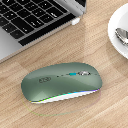 TENMOS Wireless Bluetooth Mouse, LED Slim (Bluetooth 5.1/5.0 + USB) 2.4GHz Rechargeable Silent Bluetooth Wireless Mouse with Type C Adapter for Laptop/MacBook/iPad OS 13 and Above (Matte Black)