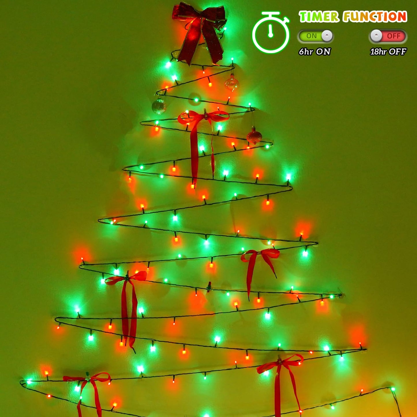 QITONG 500LED Red and Green String Lights, 165ft Christmas Lights Outdoor Waterproof with Plug in, Green Wire Twinkle Tree Lights Indoor with 8 Modes