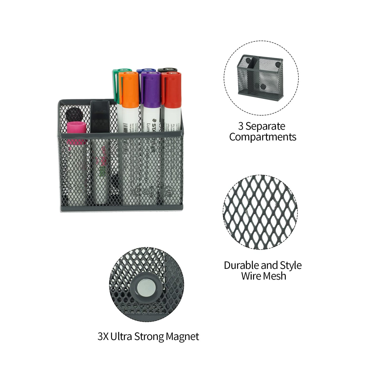 Neudeco Locker Accessories and Decor Kit, Including Mesh Shelf, Organizer, Magnetic Basket and Pen Holder, Suitable for School, Work, Kitchen, Bathroom, (Pack of 4, Grey)