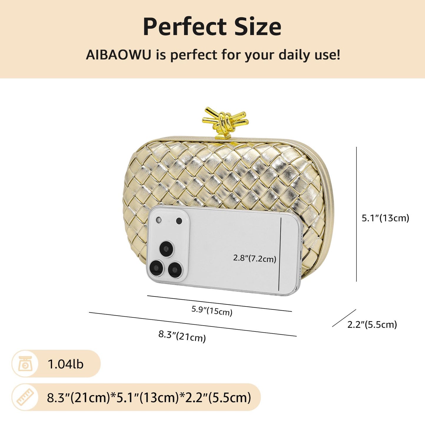 AIBAOWU Woven Clutch Purses for Women Gold PU Leather Evening Bag for Wedding Formal Clutch Bride Purses Party Prom