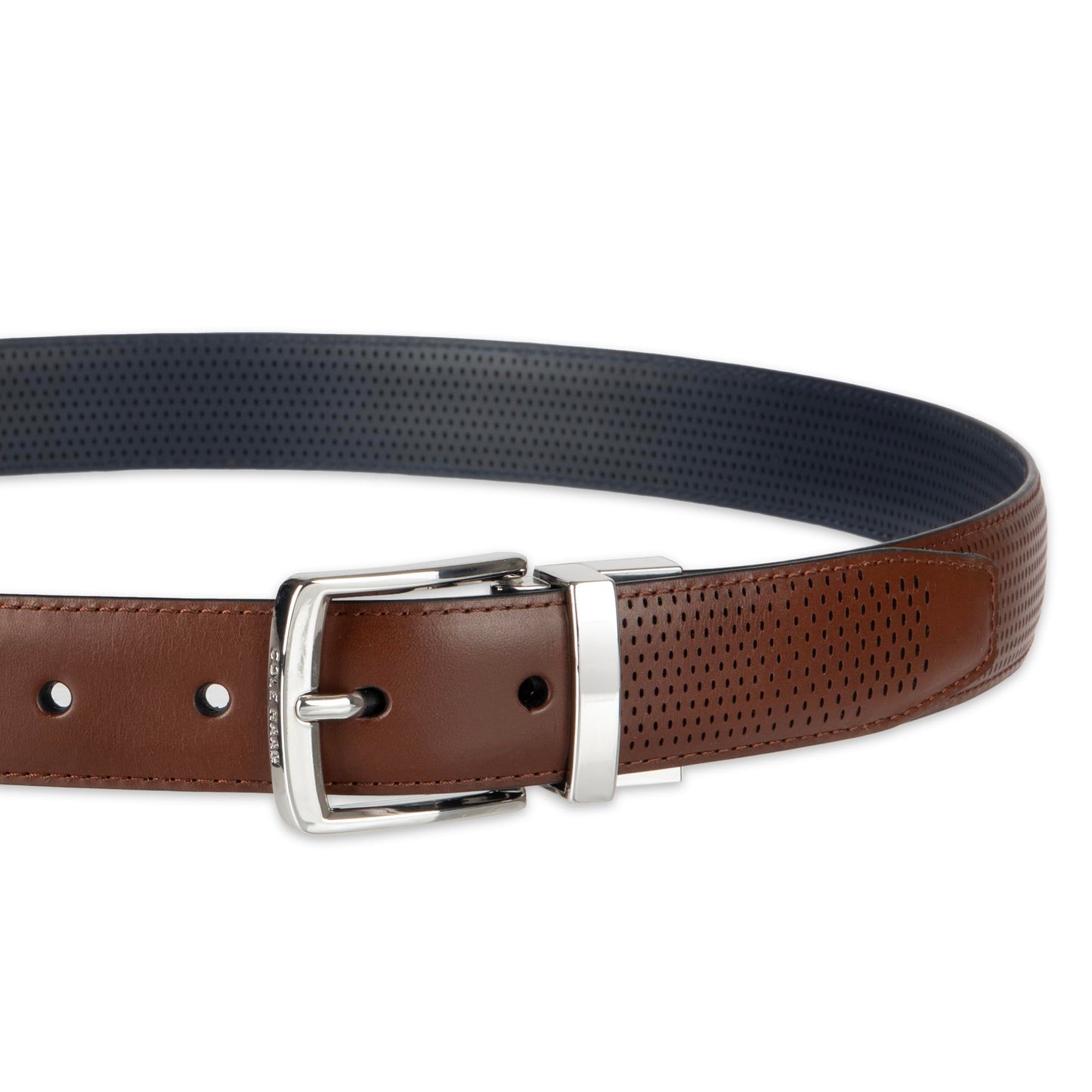 Cole Haan Men's Reversible Perforated Dress Belt, Brown/Navy, 36