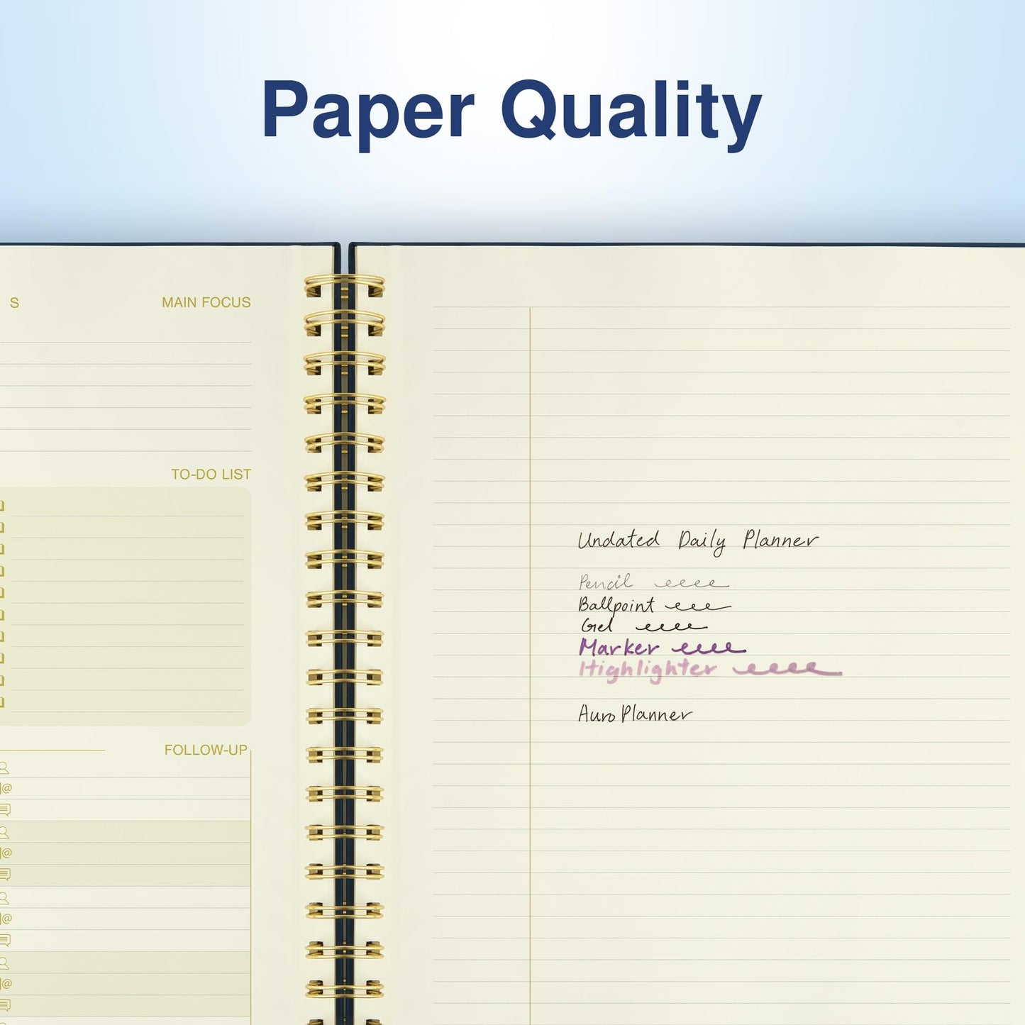 AuroPlanner Undated Daily Planner To Do List Hourly Schedule 2027 2026 2025 Calendar & Holiday Habit Tracker 180 Pages Letter Size 8.5" x 11" Sheets Hardcover Spiral Bound Notebook (Navy Blue)