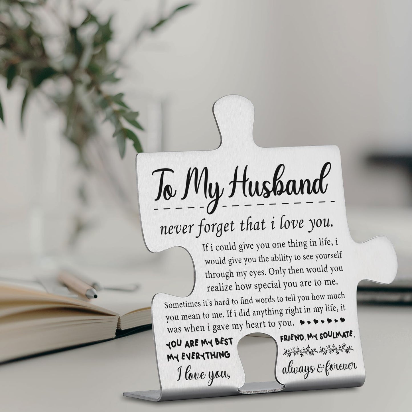 To My Husband Puzzle Plaque from Wife, Husband Christmas Wedding Anniversary Valentine’s Day Birthday Gifts from Wife Ornament Decor Stainless Steel Puzzle Piece Decorative Signs Plaques YPP1