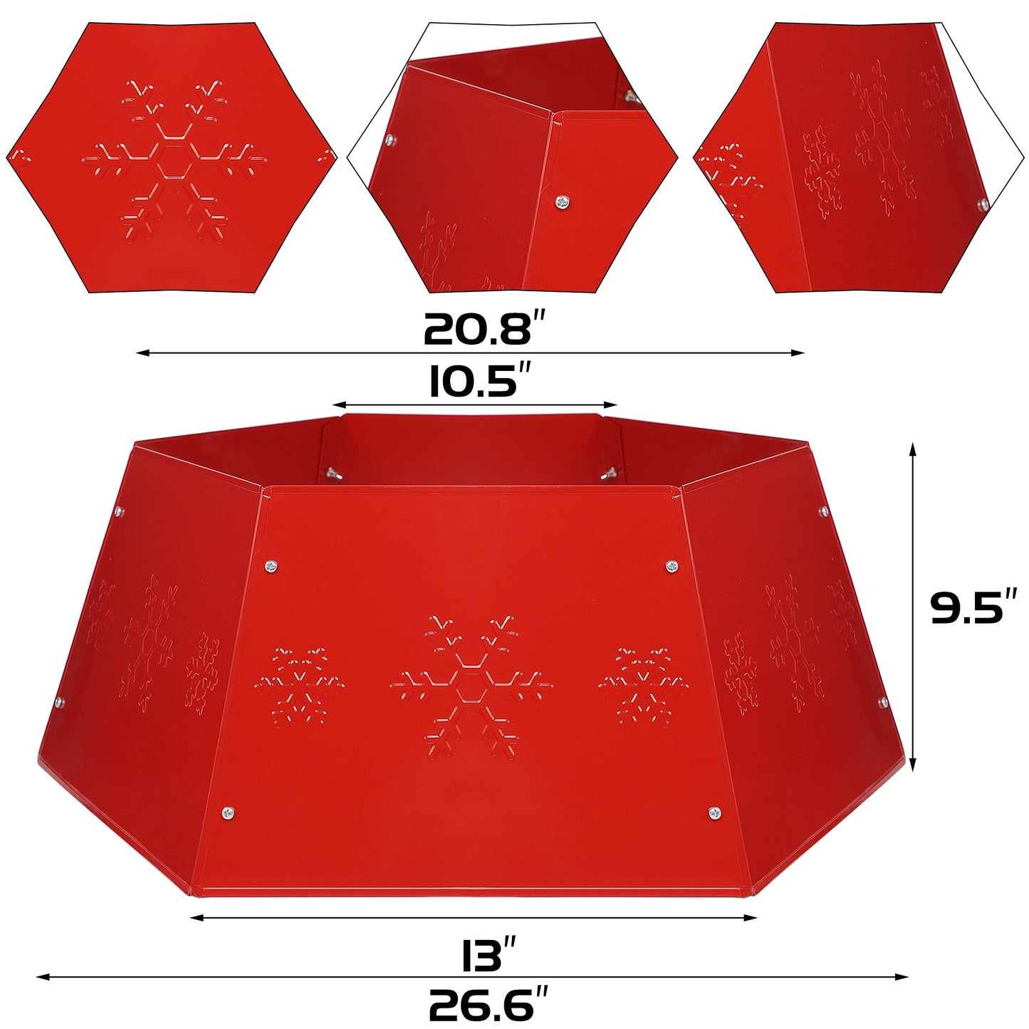 FORUP Metal Christmas Tree Ring with Printed Snowflake, Tree Skirt Base Stand for Christmas Decorations (Red)