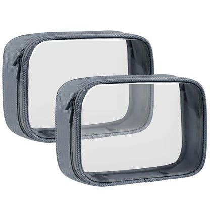 Moyad TSA Approved Clear Toiletry Bag, 2 Pack Quart Size 3-1-1 Liquids Pouch for Travel, Transparent Makeup & Cosmetic Organizer for Women Men, Grey