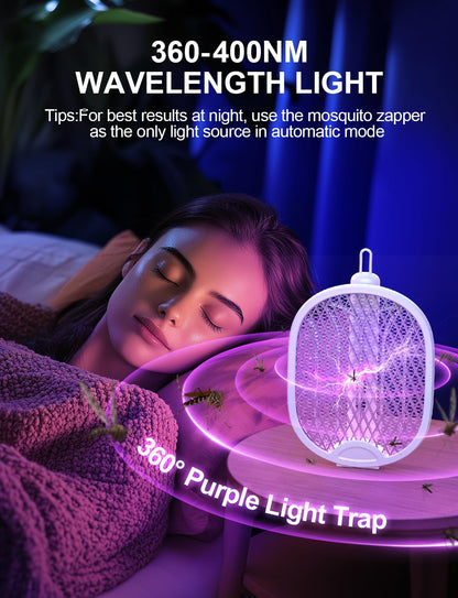 WOCVRYY Electric Fly Swatter 3 in 1 Bug Zapper Racket with 4000V 1800mah Battery 5-Layer Safety Mesh 180° Foldable Electric Mosquito Swatter Suitable for Indoor or Outdoor